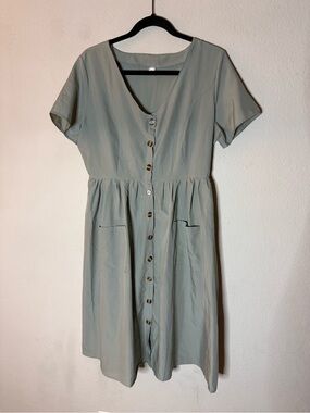 Sage Button-Front Short Sleeve Dress